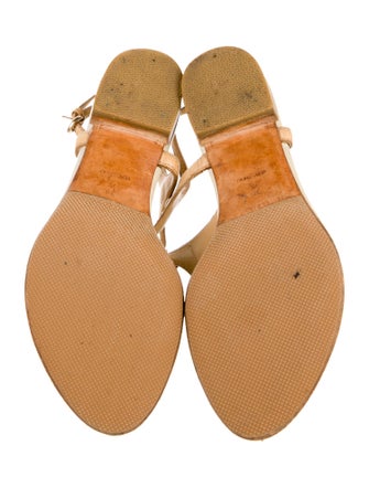 Miu Miu Leather Floral Print T-Strap Sandals