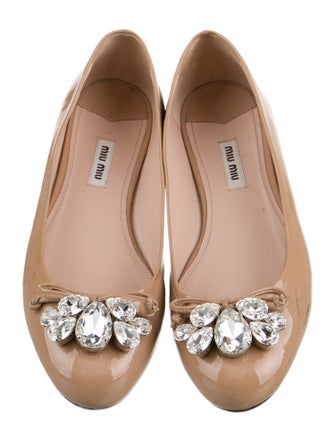 Miu Miu Patent Leather Bow Accents Ballet Flats