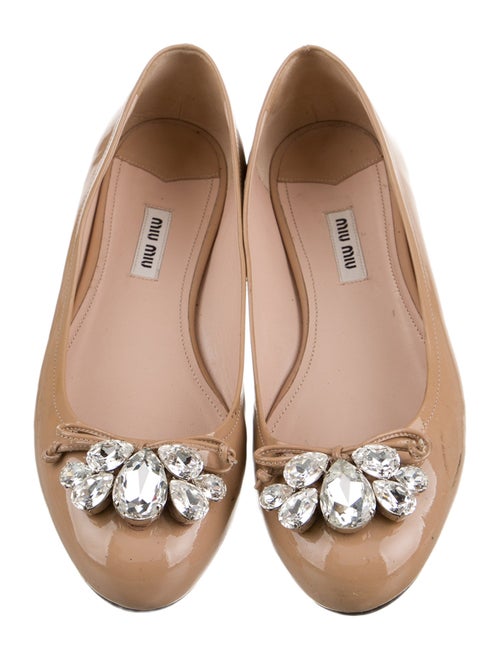 Miu Miu Patent Leather Bow Accents Ballet Flats