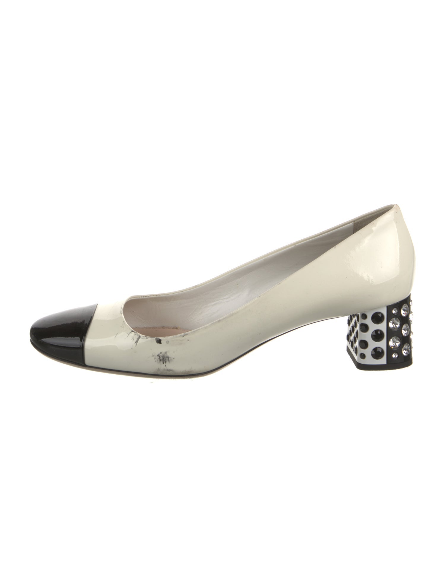 Miu Miu Patent Leather Crystal Embellishments Pumps