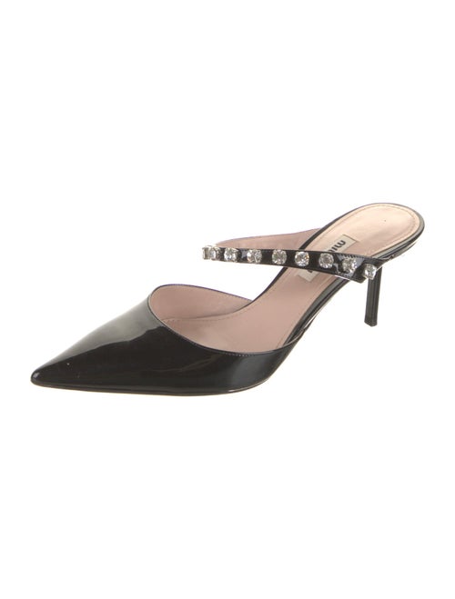 Miu Miu Patent Leather Crystal Embellishments Mules