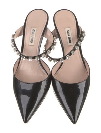 Miu Miu Patent Leather Crystal Embellishments Mules