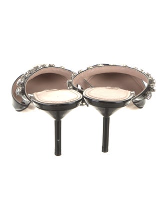 Miu Miu Patent Leather Crystal Embellishments Mules