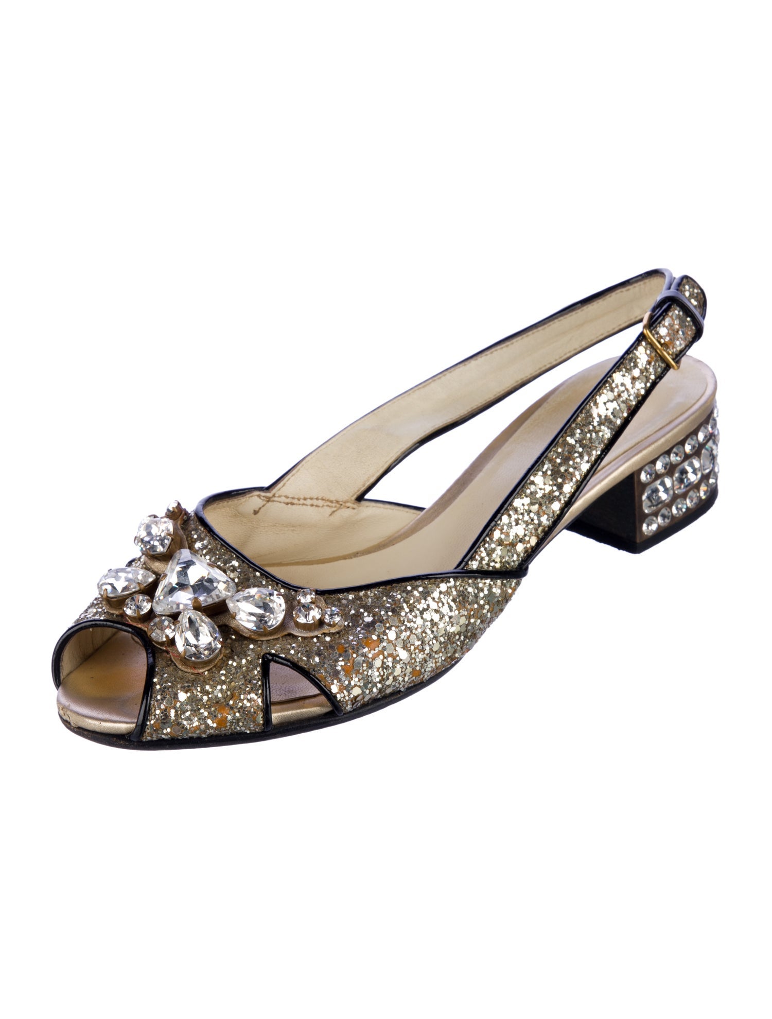 Miu Miu Late 2000's - Early 2010's Glitter Slingback Sandals