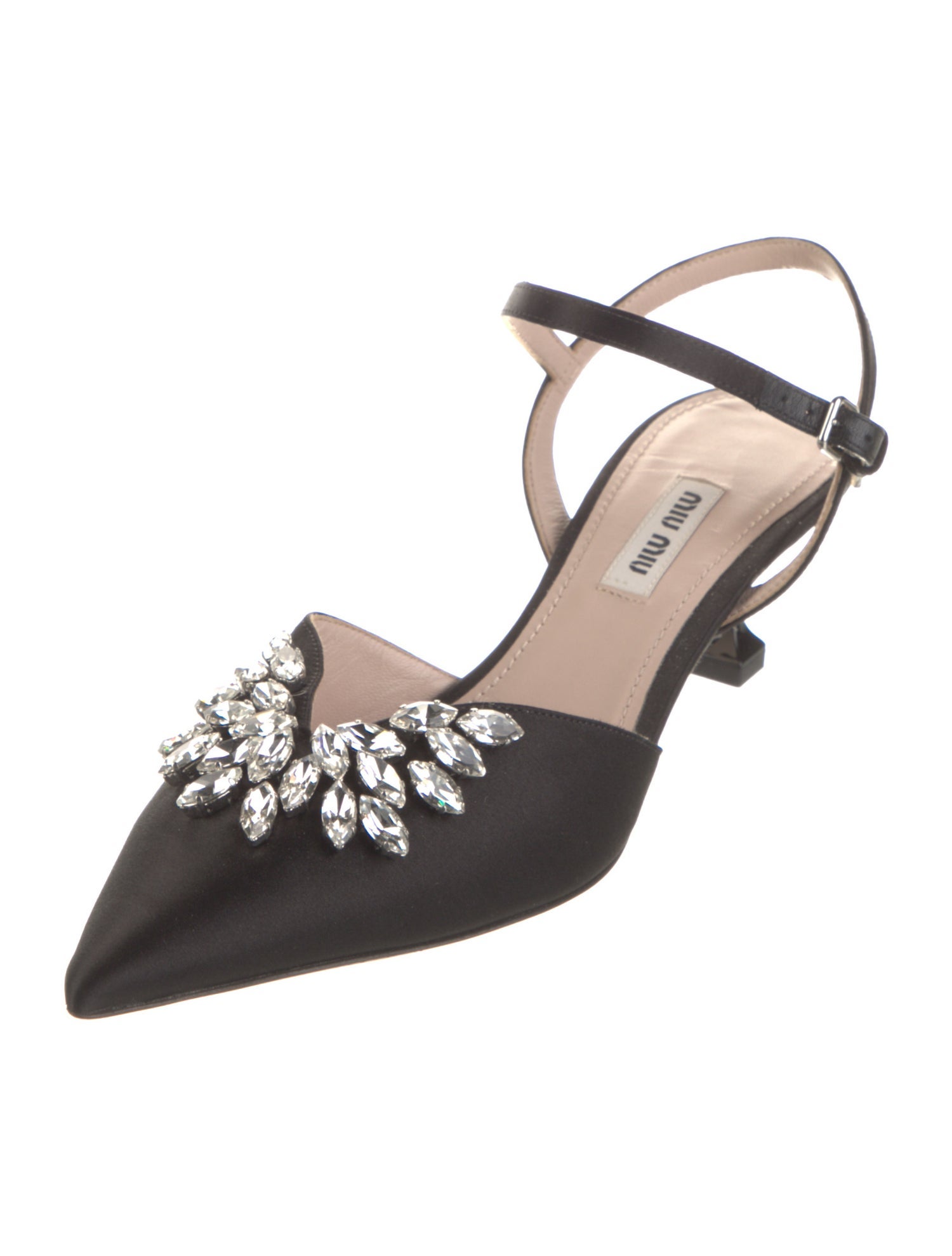 Miu Miu Satin Crystal Embellishments Slingback Pumps