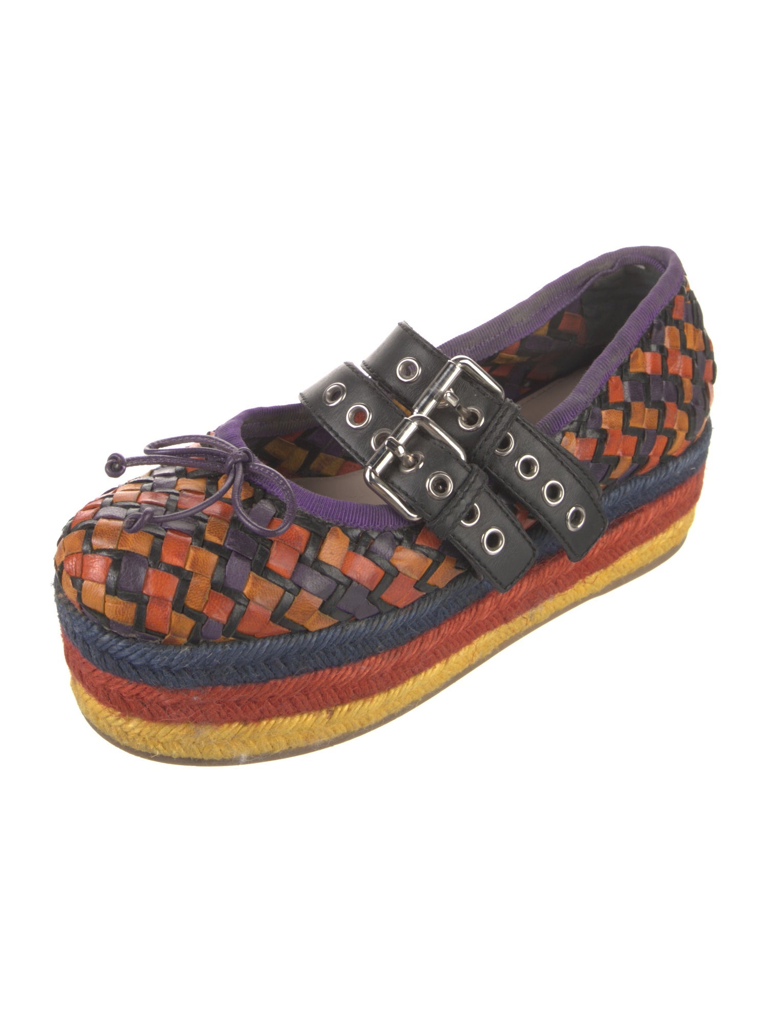 Miu Miu Leather Colorblock Pattern Espadrilles