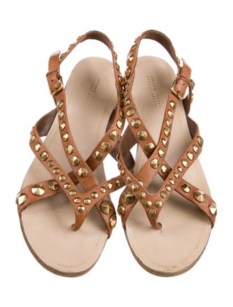 Miu Miu Leather Studded Accents Sandals