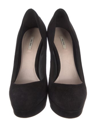 Miu Miu Suede Ruffle Embellishment Pumps