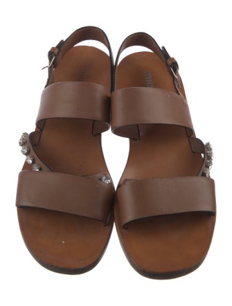 Miu Miu Leather Crystal Embellishments Slingback Sandals