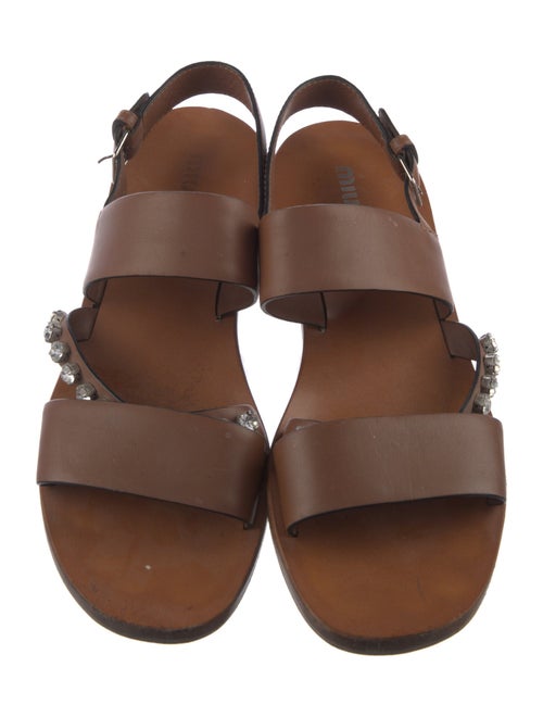 Miu Miu Leather Crystal Embellishments Slingback Sandals
