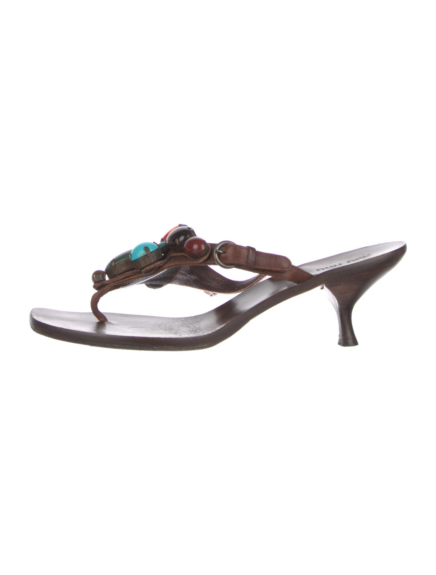 Miu Miu Leather Beaded Accents Slides