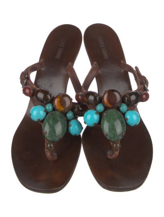 Miu Miu Leather Beaded Accents Slides