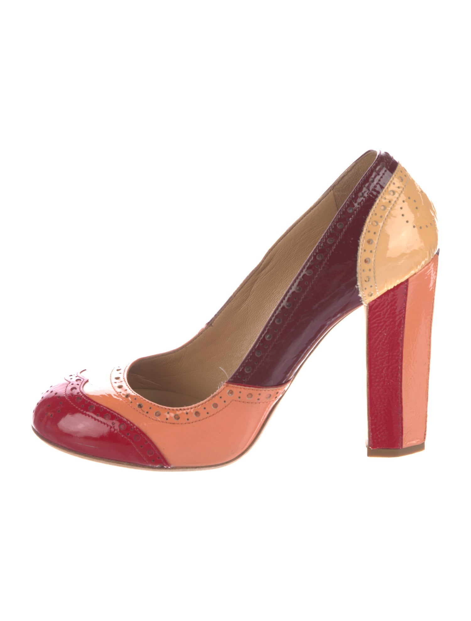 Miu Miu Patent Leather Colorblock Pattern Pumps