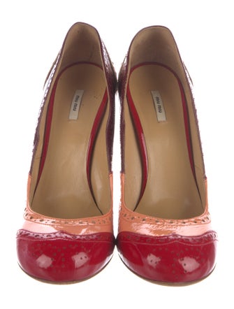 Miu Miu Patent Leather Colorblock Pattern Pumps