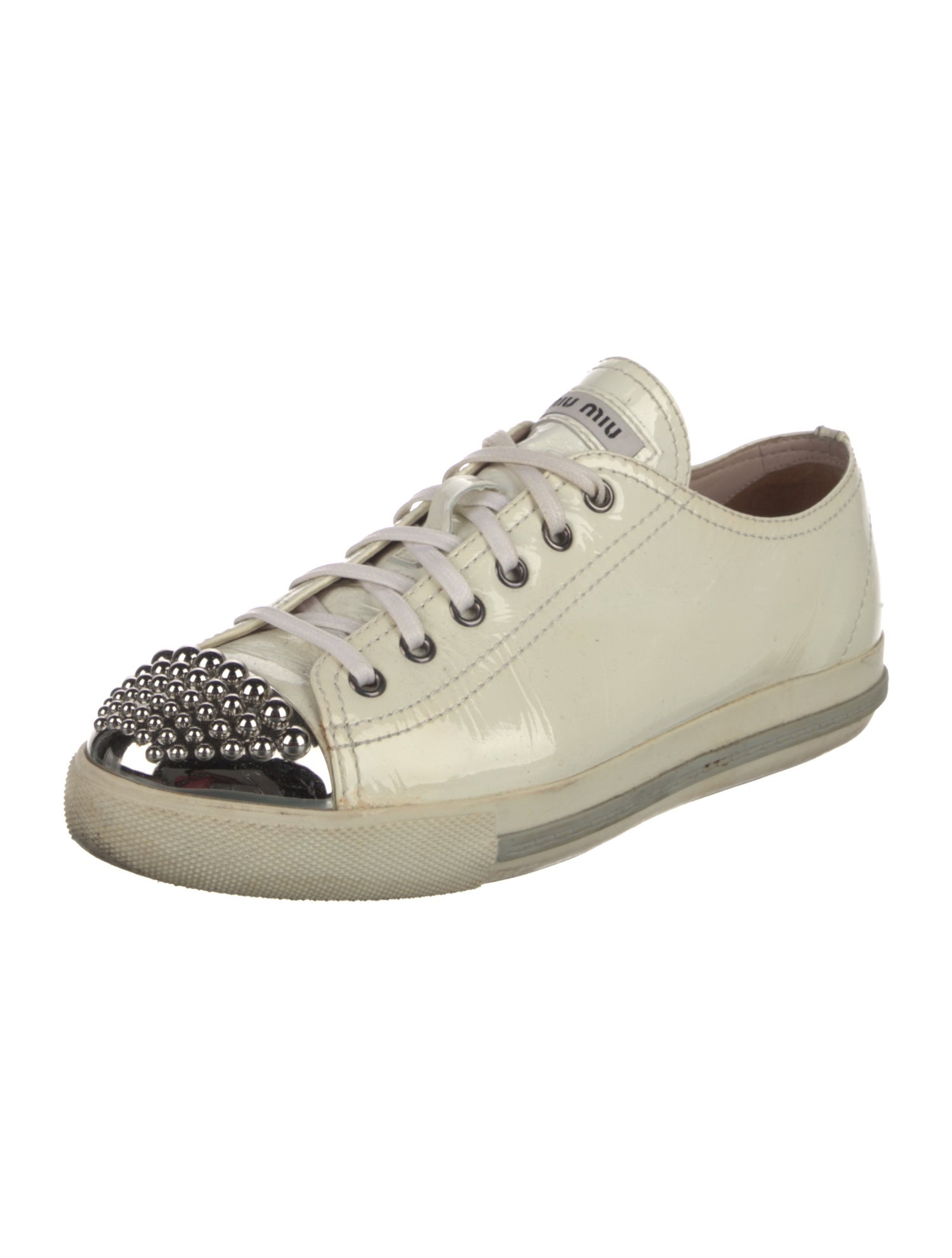 Miu Miu Patent Leather Studded Accents Sneakers