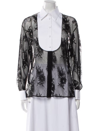 Miu Miu 2022 Lace Pattern Button-Up Top