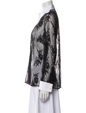 Miu Miu 2022 Lace Pattern Button-Up Top