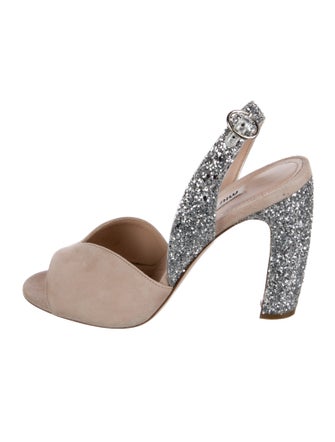 Miu Miu Suede Glitter Accents Slingback Sandals