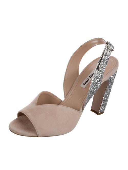 Miu Miu Suede Glitter Accents Slingback Sandals