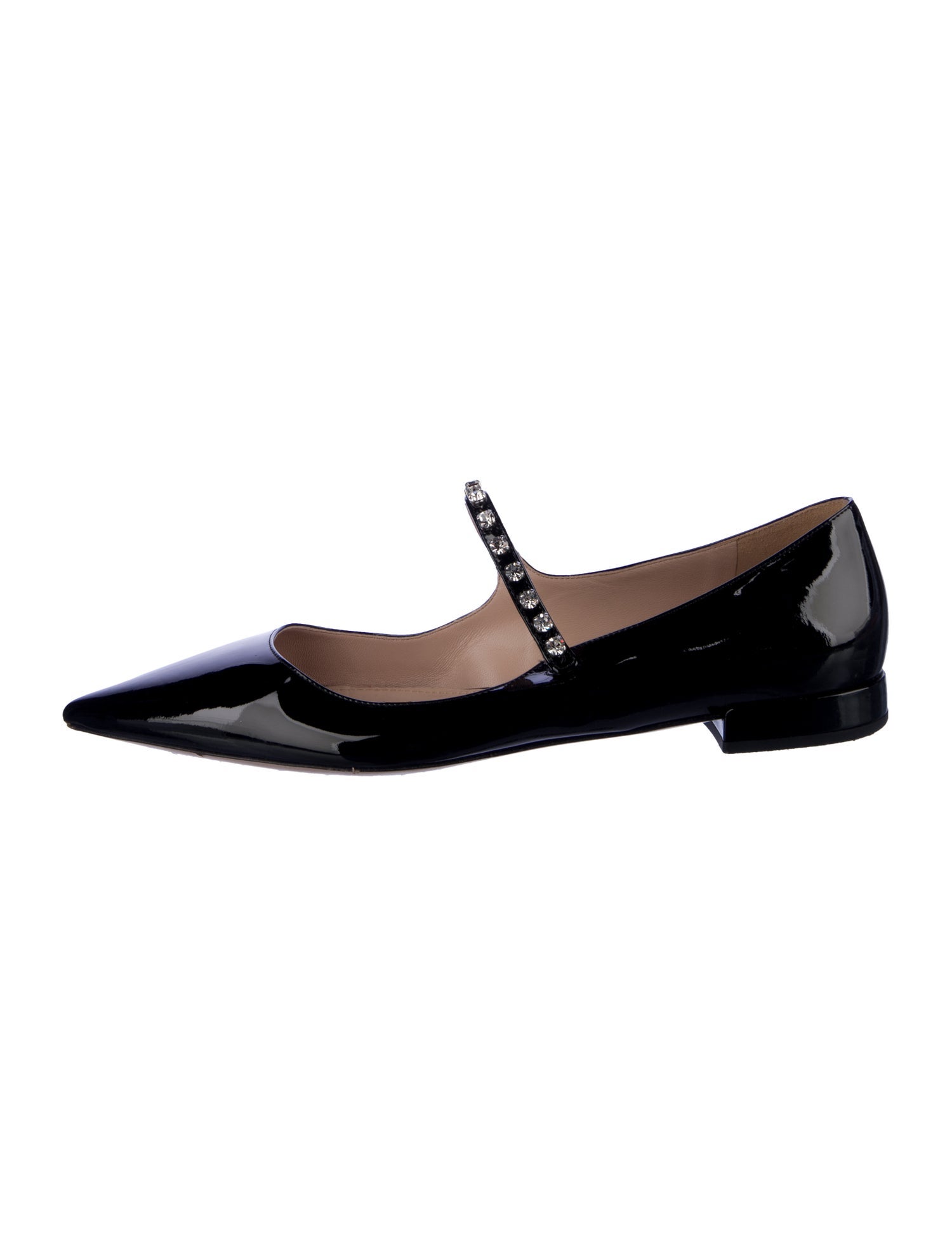 Miu Miu Patent Leather Crystal Embellishments Mary Jane Flats