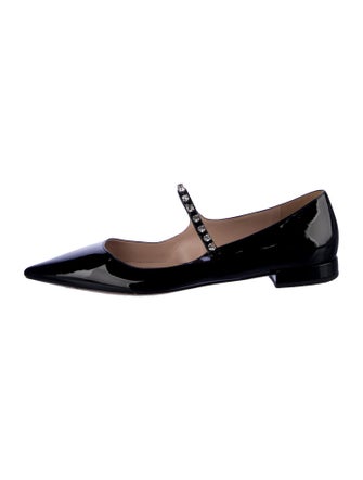 Miu Miu Patent Leather Crystal Embellishments Mary Jane Flats