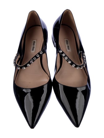 Miu Miu Patent Leather Crystal Embellishments Mary Jane Flats