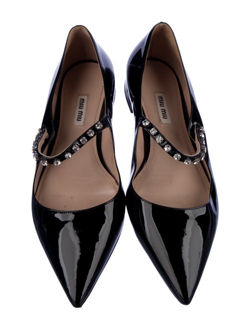 Miu Miu Patent Leather Crystal Embellishments Mary Jane Flats