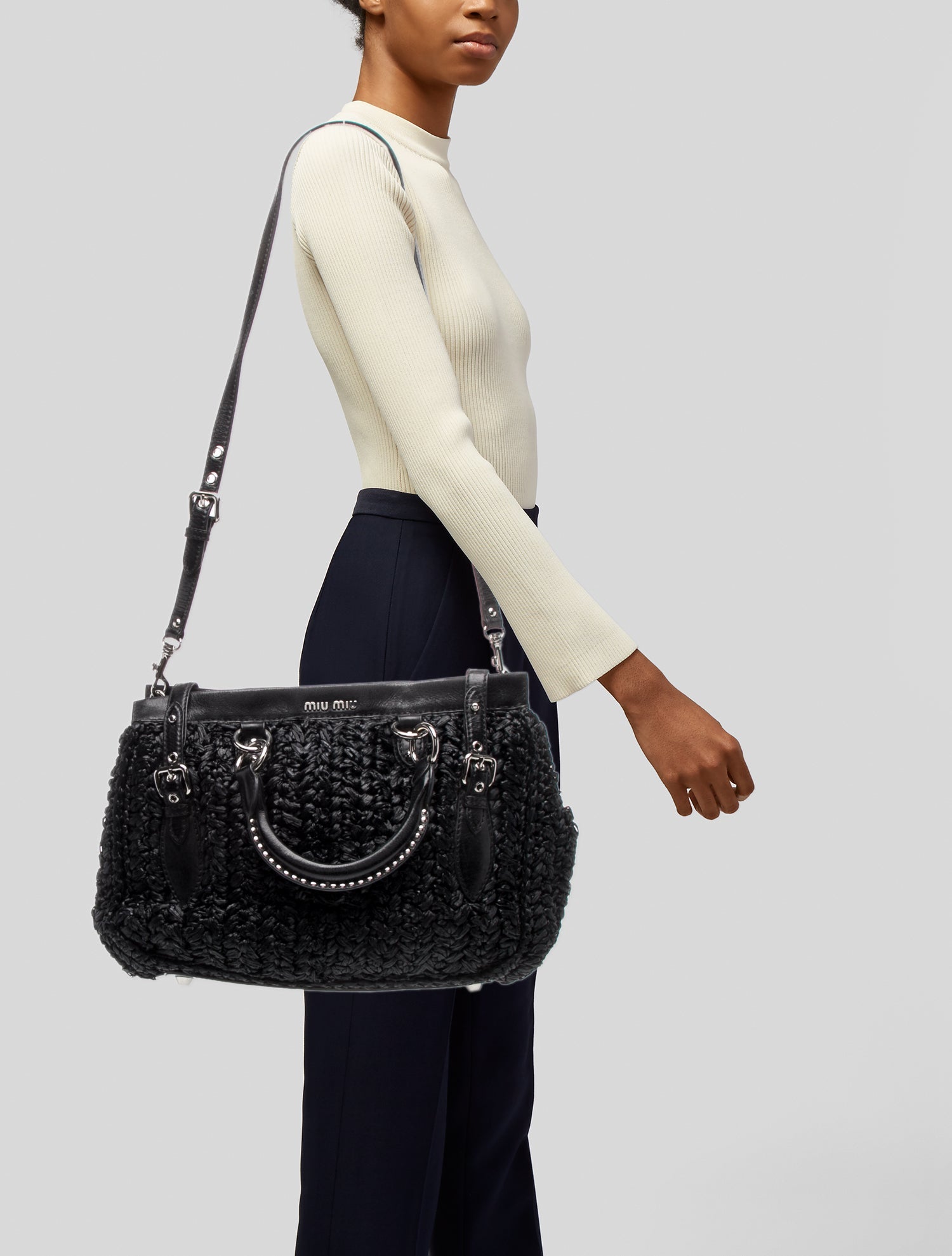 Miu Miu Raffia Top Handle Bag