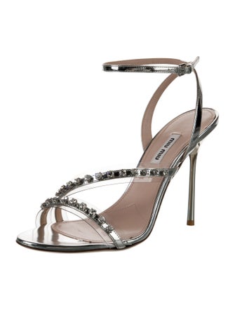 Miu Miu Patent Leather Crystal Embellishments Sandals
