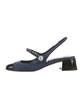 Miu Miu Denim Colorblock Pattern Slingback Pumps