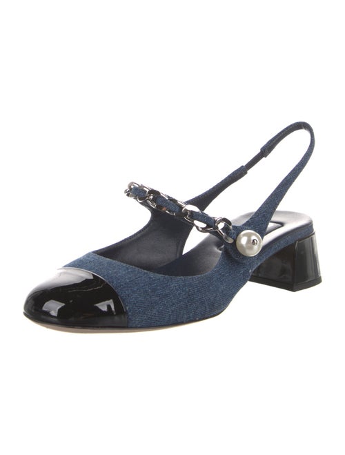 Miu Miu Denim Colorblock Pattern Slingback Pumps