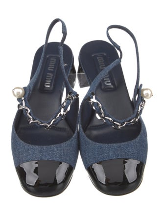 Miu Miu Denim Colorblock Pattern Slingback Pumps
