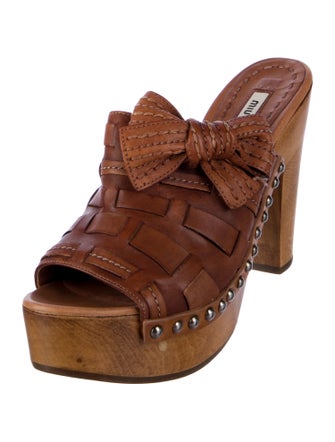 Miu Miu Leather Bow Accents Slides