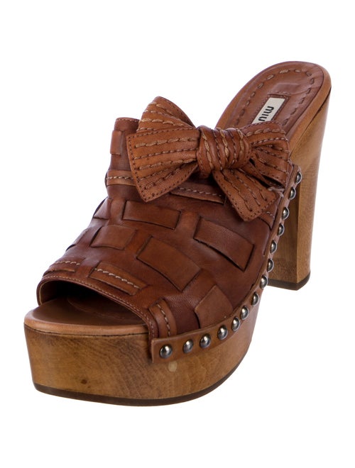 Miu Miu Leather Bow Accents Slides