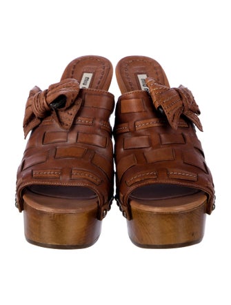 Miu Miu Leather Bow Accents Slides