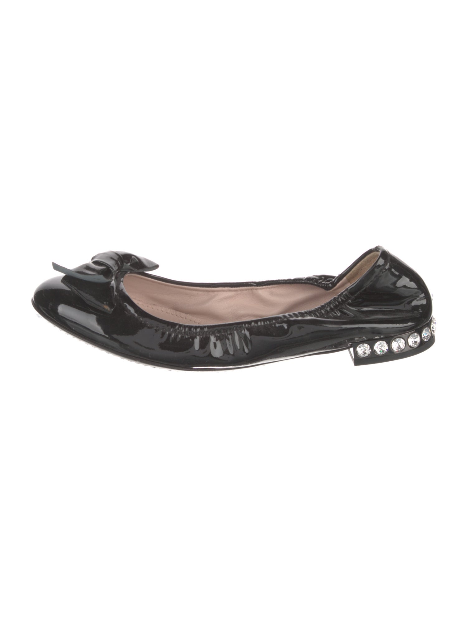 Miu Miu Patent Leather Bow Accents Ballet Flats