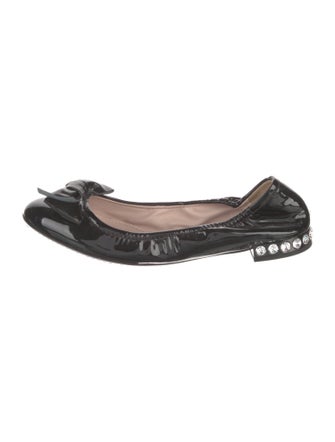 Miu Miu Patent Leather Bow Accents Ballet Flats