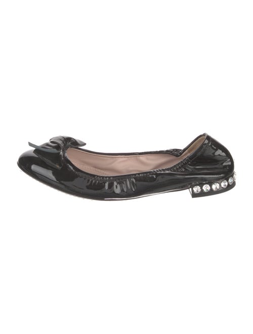 Miu Miu Patent Leather Bow Accents Ballet Flats