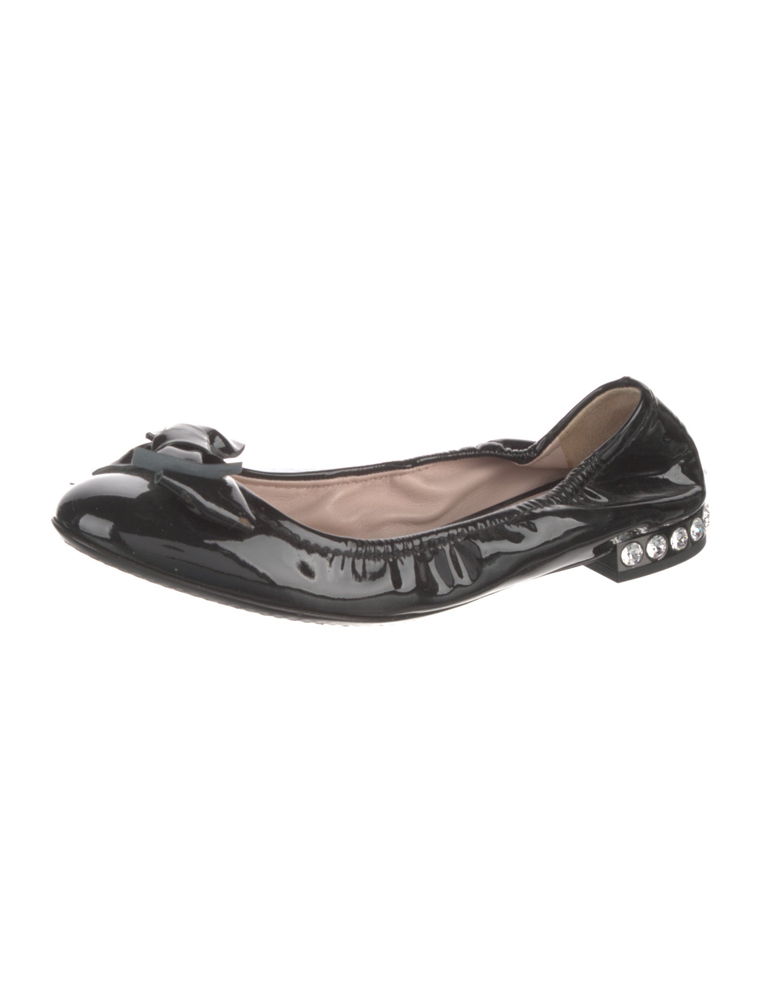 Miu Miu Patent Leather Bow Accents Ballet Flats