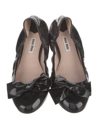 Miu Miu Patent Leather Bow Accents Ballet Flats