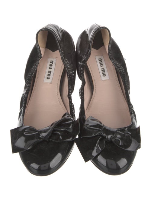 Miu Miu Patent Leather Bow Accents Ballet Flats
