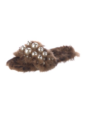 Miu Miu Faux Pearl Accents Fur Slides