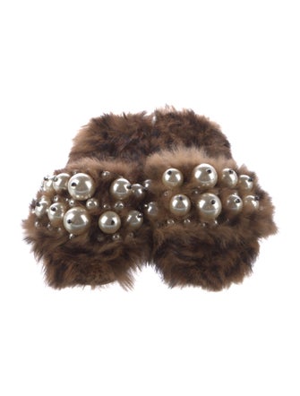 Miu Miu Faux Pearl Accents Fur Slides