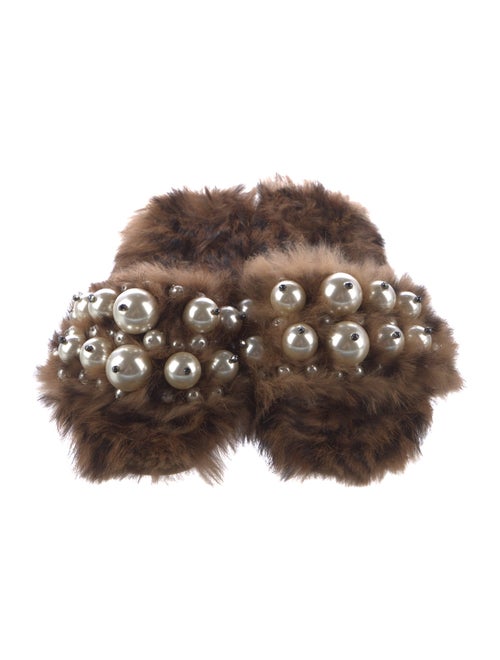 Miu Miu Faux Pearl Accents Fur Slides