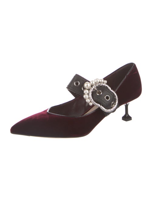 Miu Miu Faux Pearl Accents Velvet Pumps