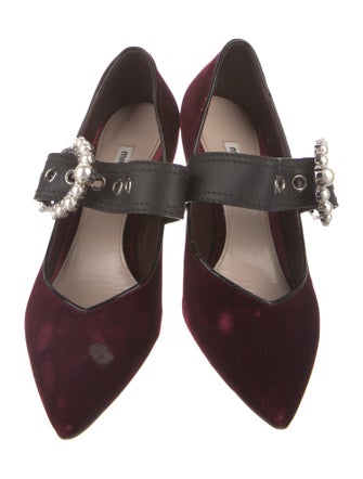 Miu Miu Faux Pearl Accents Velvet Pumps
