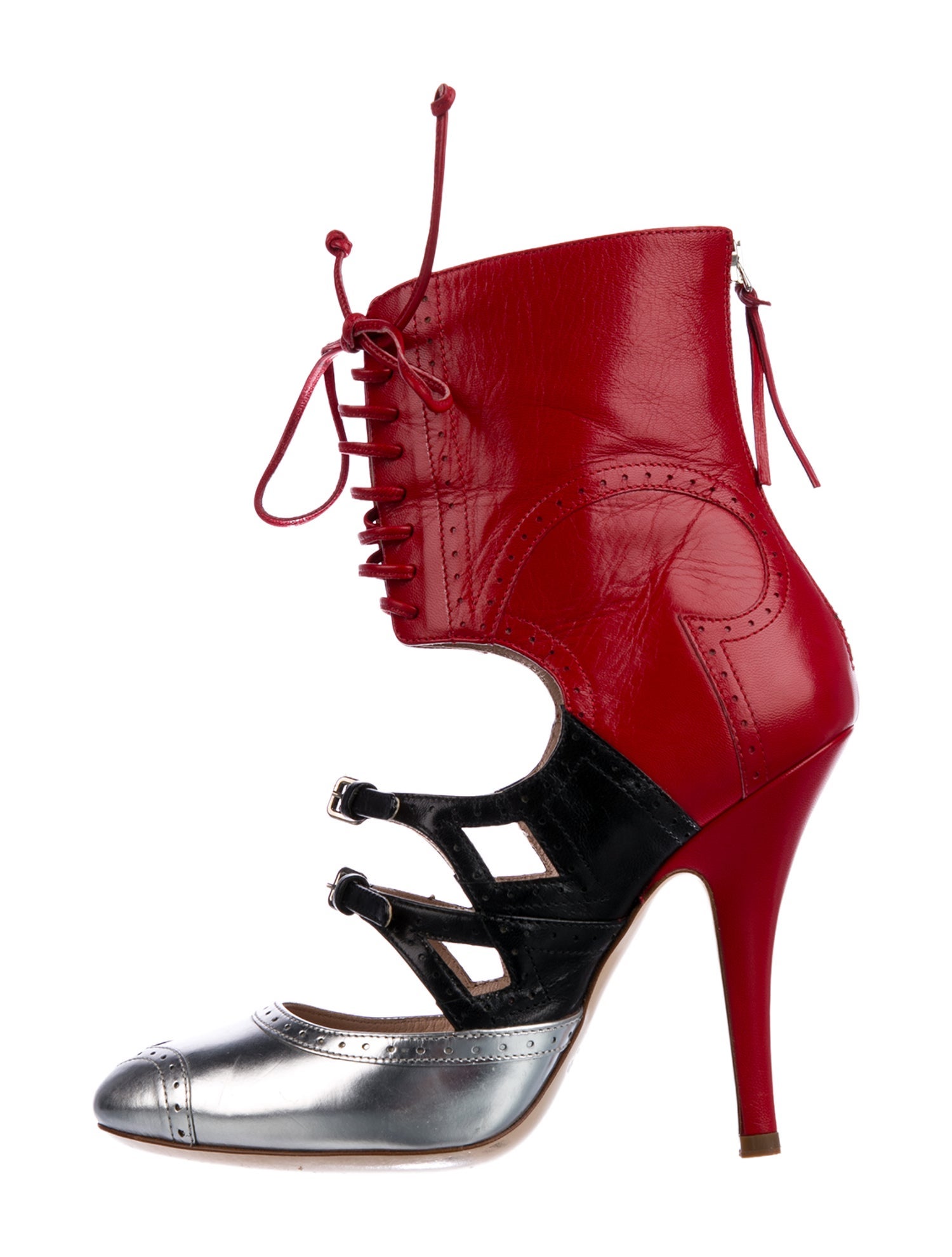 Miu Miu Leather Colorblock Pattern Lace-Up Boots