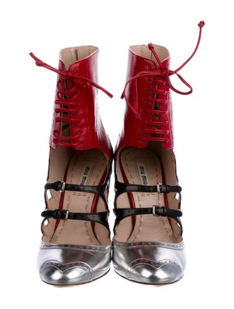 Miu Miu Leather Colorblock Pattern Lace-Up Boots