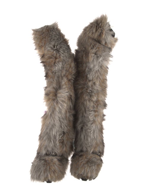 Miu Miu 2021 Faux Fur Lace-Up Boots