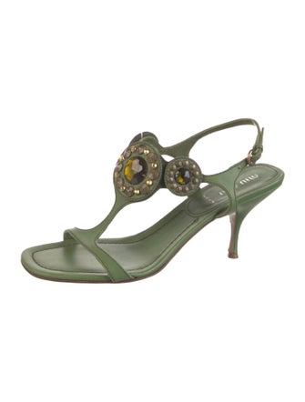 Miu Miu Leather Crystal Embellishments Slingback Sandals